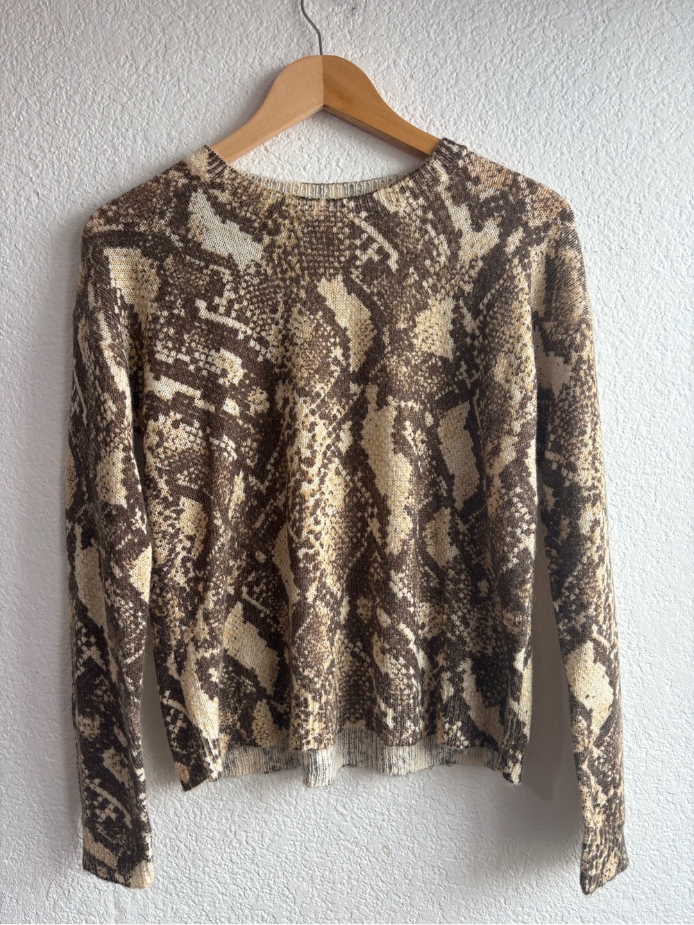 Vince Camuto Wool Blend Brown  Cream Snake Print Women’s Sweater